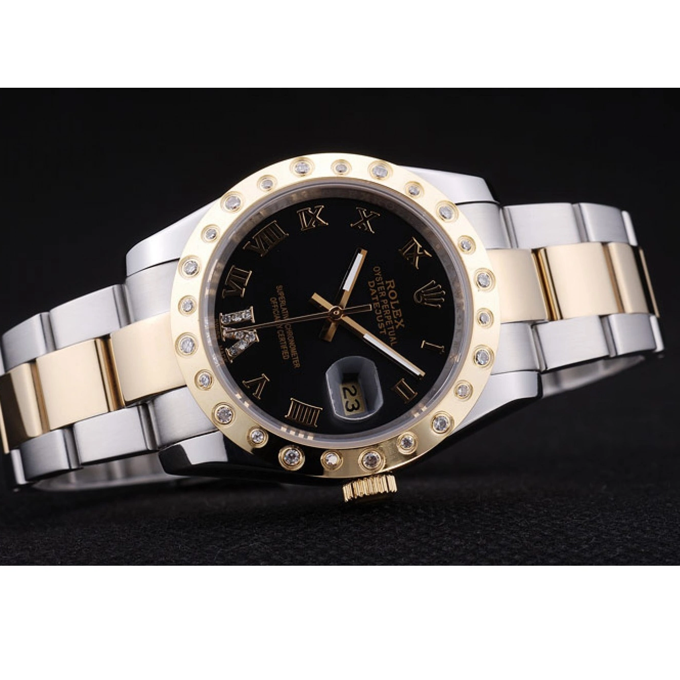 Aaa replica watch Black 7463 Datejust Diamond Rolex Dial Bezel 0607